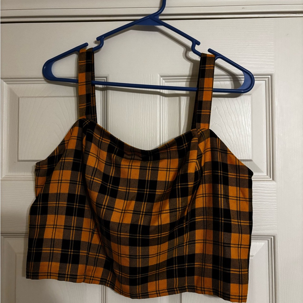 Arizona Jean Company Yellow and Black Plaid Crop Top